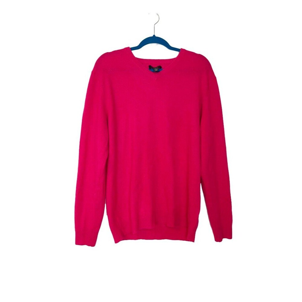 Club Room Luxury 100% Cashmere Hot Pink V-Neck Sweater Size Large